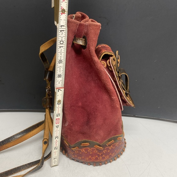 Chile Red Suede Bucket Purse Backpack - Picture 7 of 17